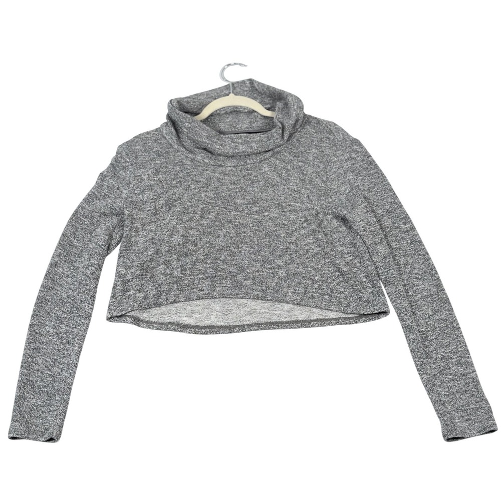 WHBM Sweater Small Gray Silver Metallic Cowl Neck Knit Cropped Sparkle Festive